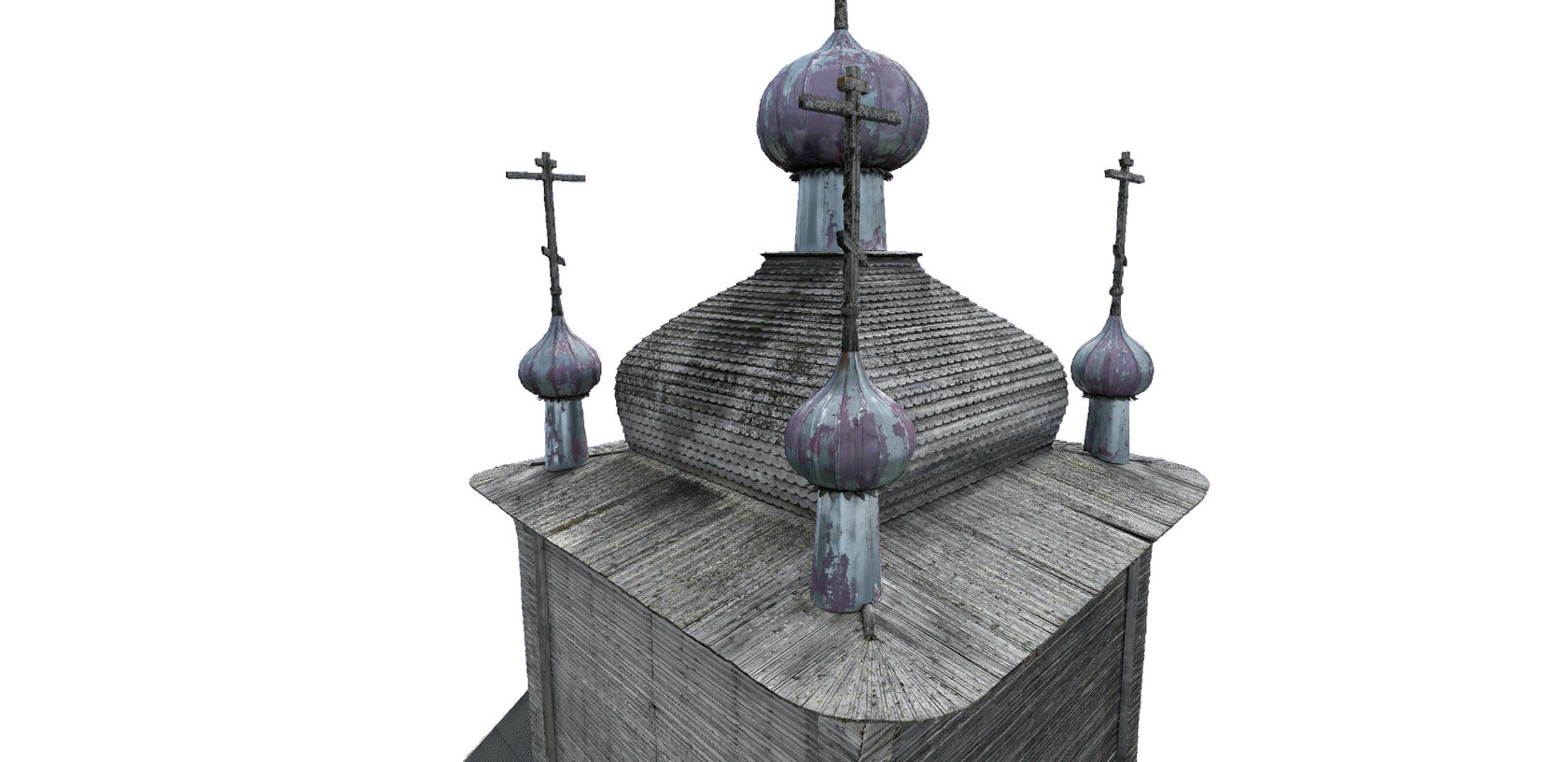 3D-модель кровли и куполов церкви Илии Пророка в Колгострове на белом фоне