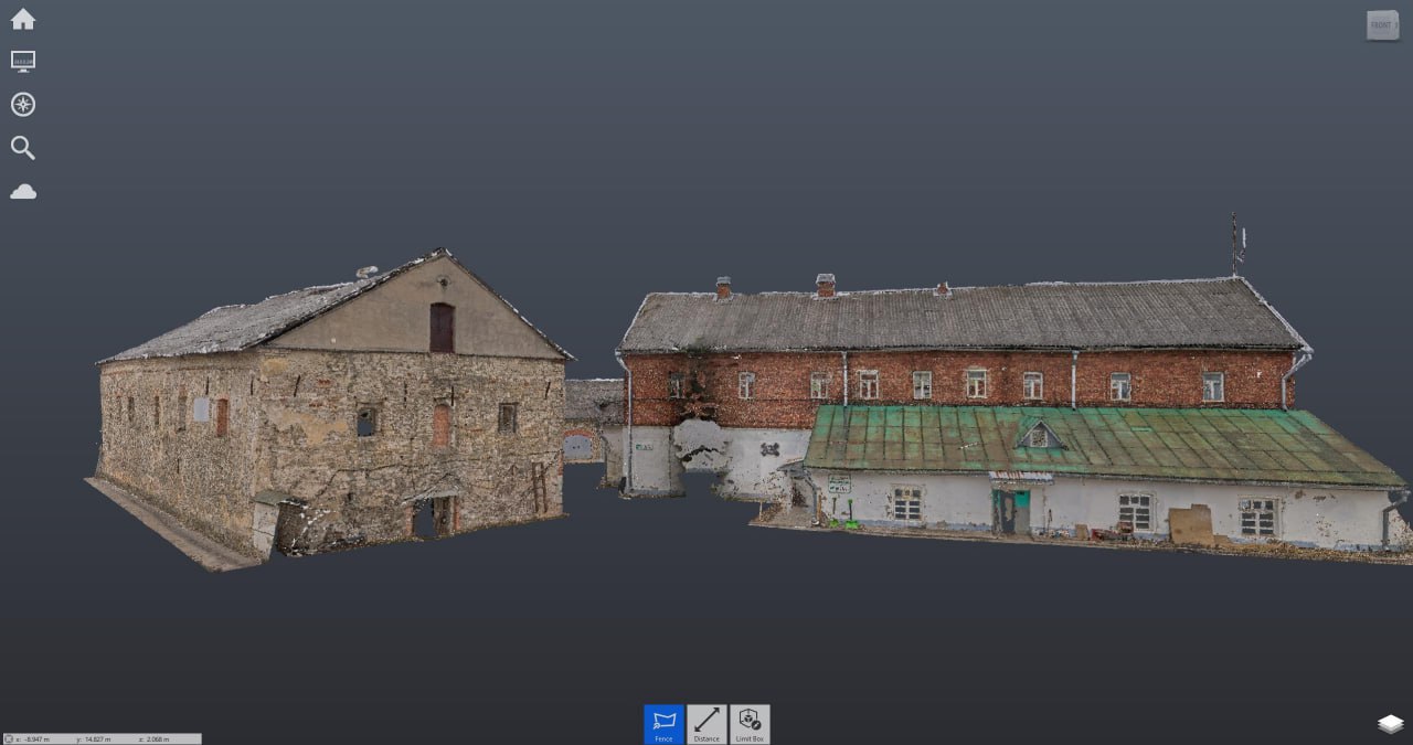 3D-модель фасадов Палат Русиновых в Пскове, вид на комплекс зданий сбоку