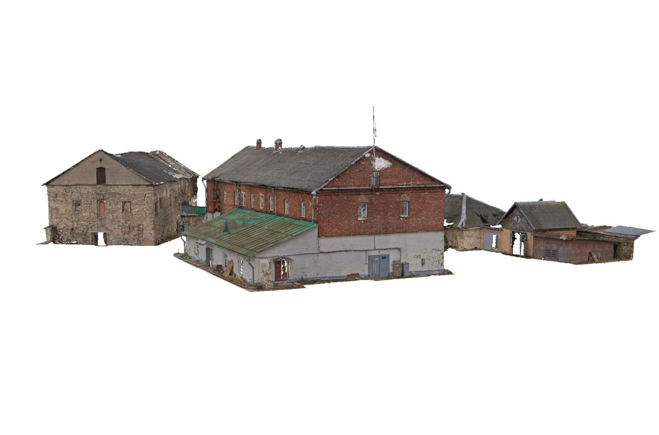 3D-модель фасадов и крыш Палат Русиновых в Пскове на белом фоне
