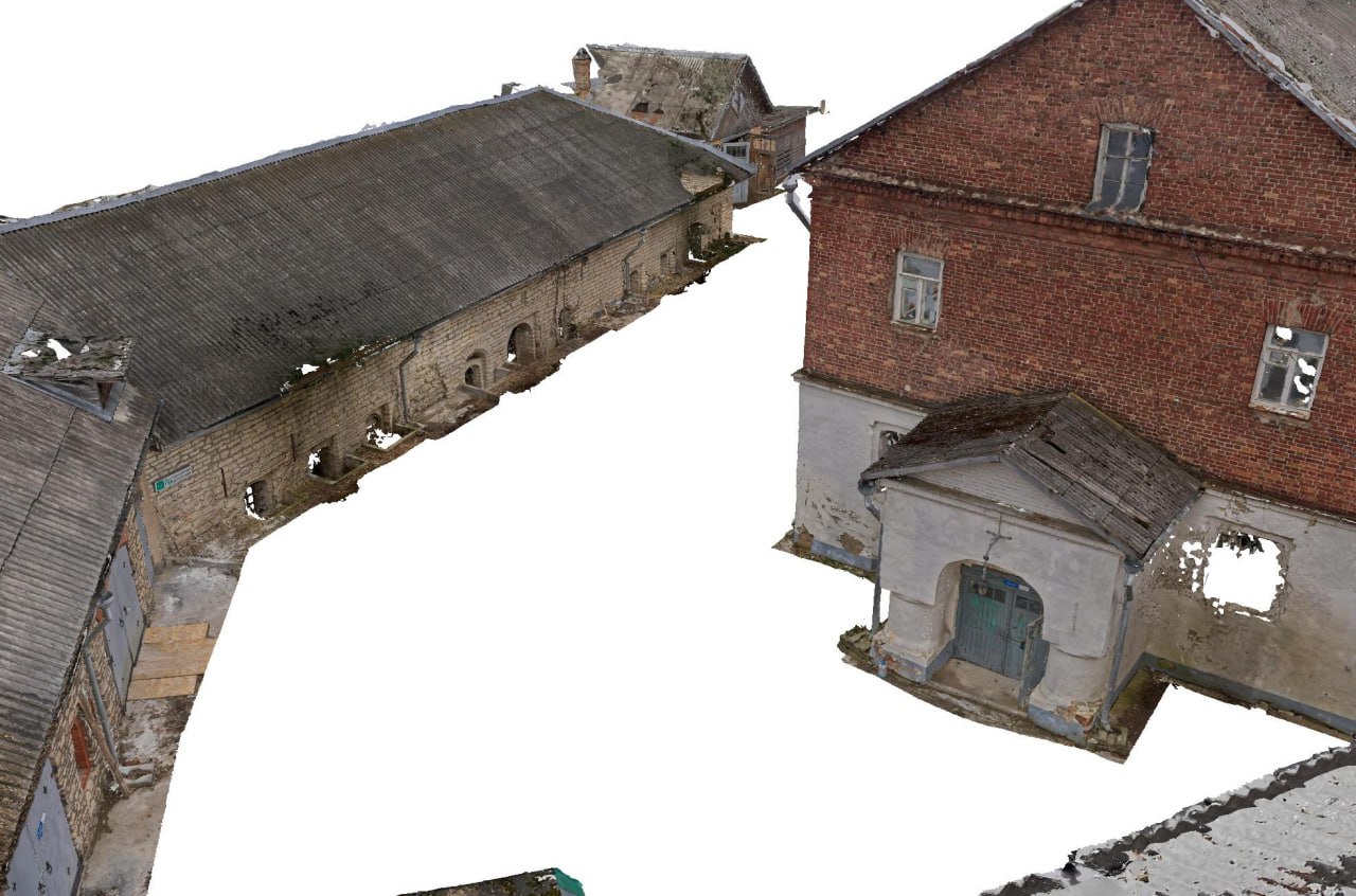 3D-модель фасадов и крыш Палат Русиновых в Пскове, вид сверху
